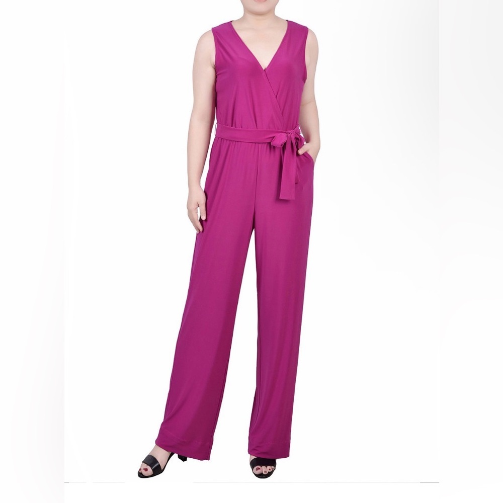 NY Collection Petite Sleeveless Belted Jumpsuit NWT